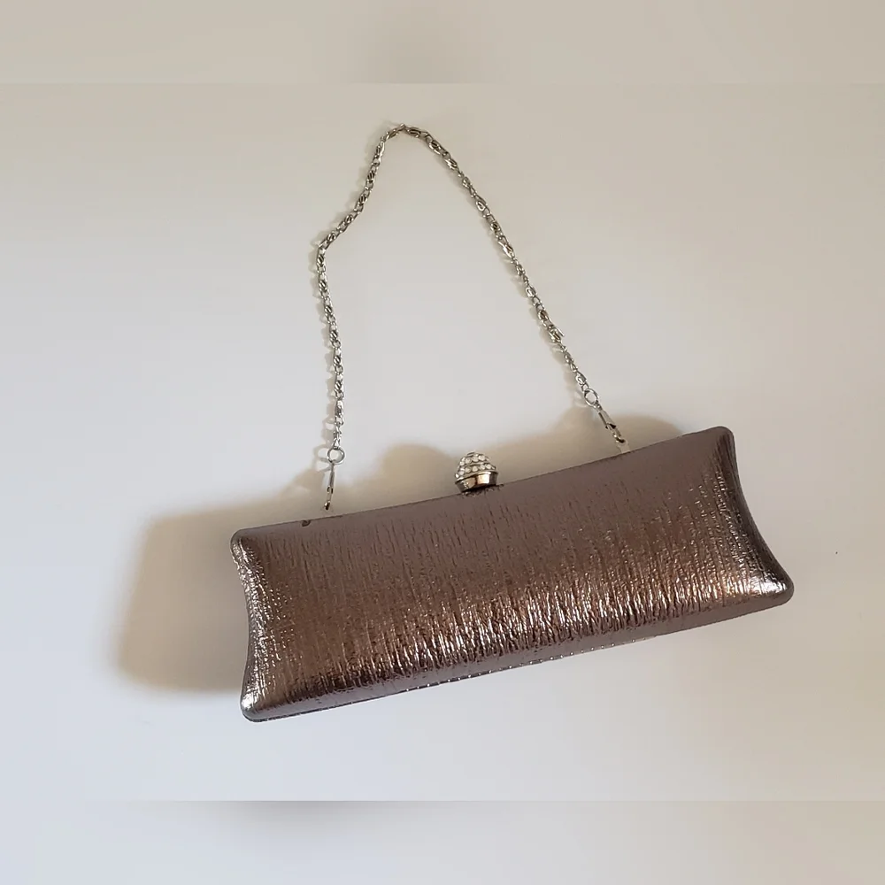 Clutch Metallic Hardcase with Removable Chain and Crystal Accent Closure